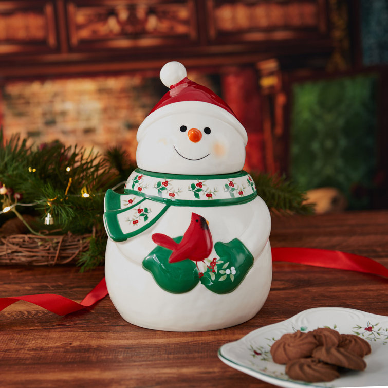 Pfaltzgraff Winterberry Snowman Cookie Jar 10 Inch Multicolored